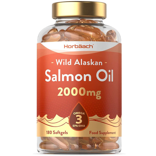 Wild Alaskan Salmon Oil 2000mg | 180 Softgel Capsules | Omega 3 Fish Supplement | With EPA/DHA Fatty Acids | By Horbaach