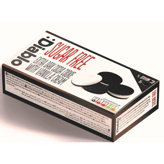 Diablo Sugar Free Extra Dark with Vanilla Cream Sandwich Cookies Box 4x44g