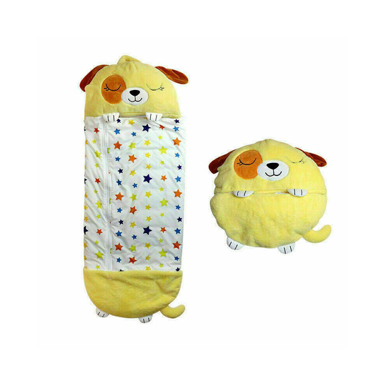 (Yellow dog, 130*50cm) Sleeping Bag Happy Nappers Kids Cartoon Sleepsacks Plush Pillow Animal Sleep Sack