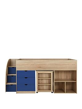 Very Home Mico Mid Sleeper Bed With Pull-Out Desk And Storage - Oak Effect/Blue - Mid Sleeper With Premium Mattress
