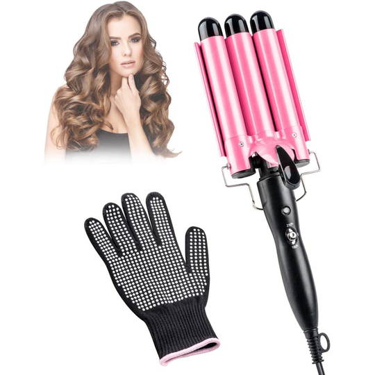 Hair Curler 3 Barrel Hair Waver 25mm, Triple Curling Wand Iron Adjustable Temperature Quick Heated Ceramic Tourmaline, Professional Waver Iron Tools