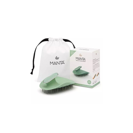 Manta Healthy De-tangling Hair Brush with Travel Pouch - GREEN