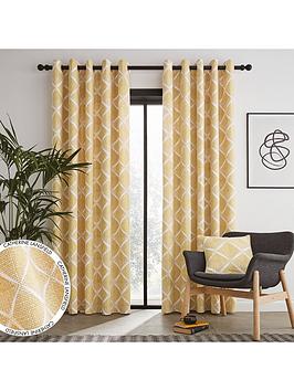 Catherine Lansfield Geo Textured Diamond Fully Lined Eyelet Curtains