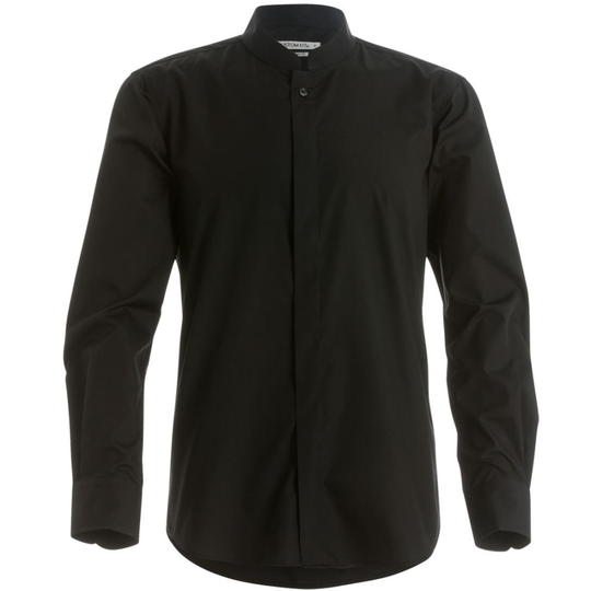 (L, Black) Kustom Kit Mens Mandarin Collar Fitted Long Sleeve Corporate Shirt