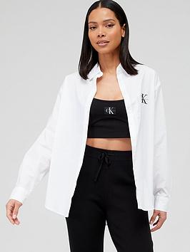 Calvin Klein Jeans Monologo Relaxed Shirt - White, White, Size Xs, Women