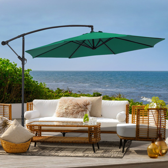 (Green, No Base) 3M Large Banana Cantilever Patio Garden Parasol Outdoor Umbrella