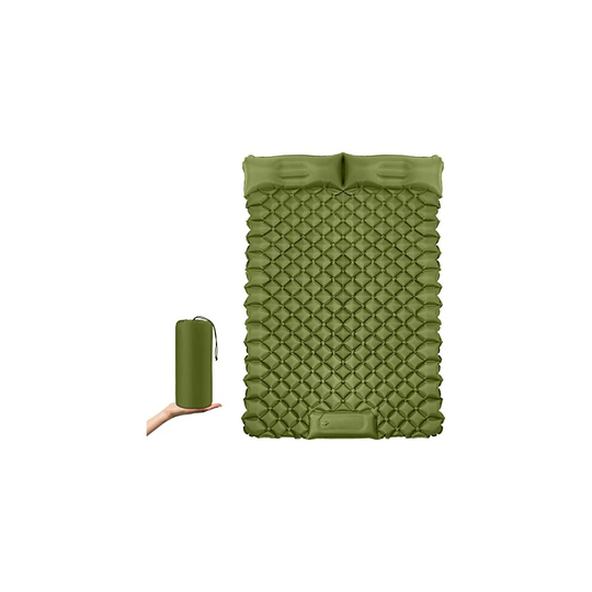 VIRKOMBI Double Camping Mat Inflatable Sleeping Mat with Pillow Foot Pump Compact Inflatable Roll Camping Mattress for Camping Hiking Backpacking