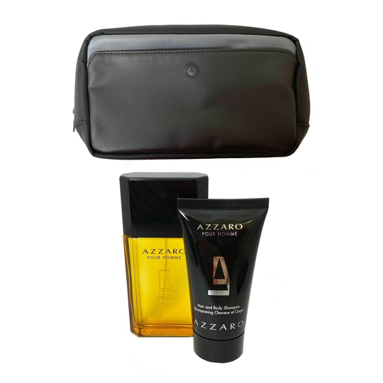 Azzaro Azarro Pour Homme Eau de Toilette Spray 50ml Body Shampoo 50ml and Bag