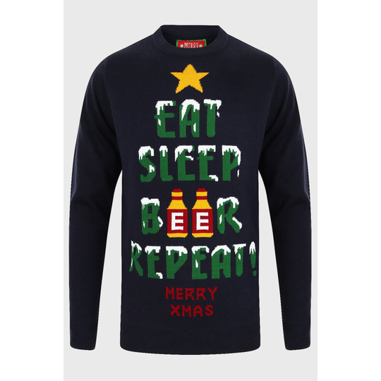 (XL) Eat Sleep Beer Repeat Christmas Novelty Jumper