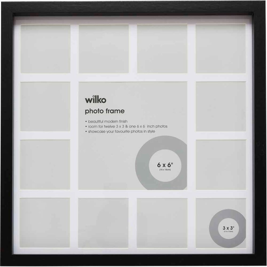 (Black) wilko Multi Aperture 13 App Photo Frame, Wall Hanging, 320 x 320mm