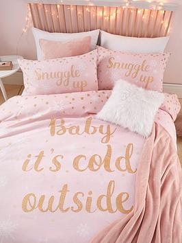 Catherine Lansfield Baby Its Cold Outside Christmas Duvet Cover Set - Pink
