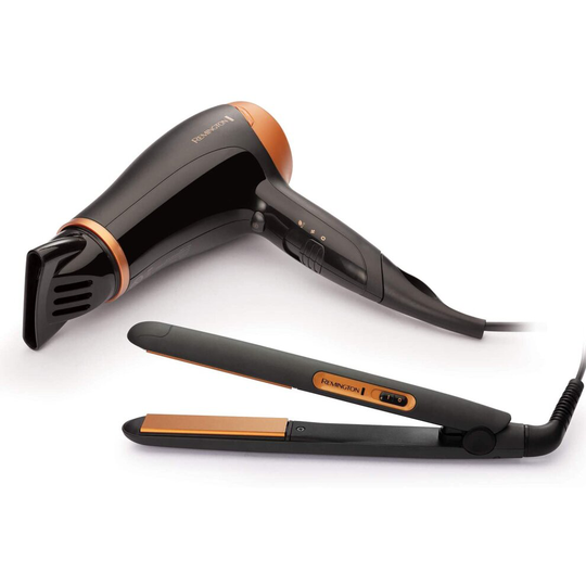 Remington Hair Care Gift Set - Ceramic Hair Straighteners and 2000 W Ionic Hair Dryer with Concentrator D3012GP