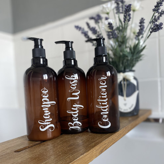 (White) Set of 3 SHAMPOO, CONDITIONER and BODYWASH - Bathroom Bottle Decals Stickers Labels (Type 3)