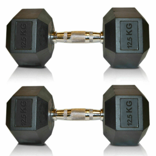 (2 x 12.5 kg) Viper Hex Dumbbells Cast Iron Weights Hexagonal Dumbbell Rubber Encased Gym Fitness Sold in Pairs.