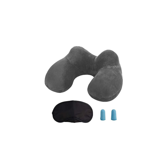 LUZWAY Inflatable Travel Pillow Neck Pillow Kits Ergonomic Soft Velvet Washable Pillowcase with Ear Plug and Eye Mask, Idea for Kids, Sleeping on