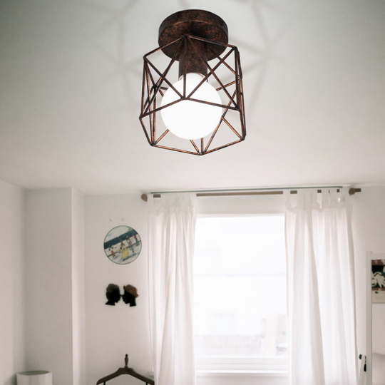 (Rusty) Vintage Industrial Ceiling Light Fixture Metal Flush Mount