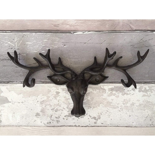 Homezone® Vintage Brown Cast Iron Highland Stag's Head With 6 Hook Antlers. Wall Mounted Coat Hooks Rack Wall Hanger Key Holder. Rustic Home Or...