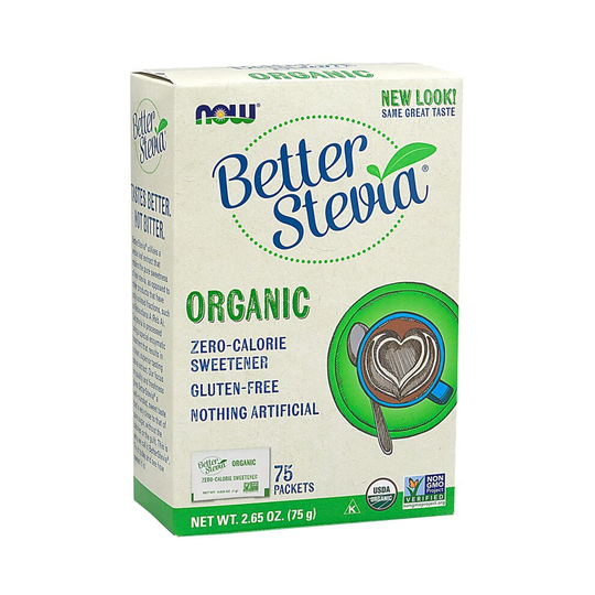 NOW Foods Better Stevia Packets Organic Natural ZeroCalorie Sweetener 75 Packets