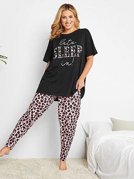 Yours Let Me Sleep Short Sleeve Tapered Pj Set - Black