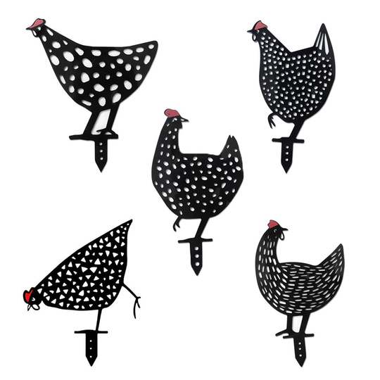 (A+B+C+D+E) Yard Art Garden Chicken Statues, Standing Iron Art Decoy Outdoor Statue Patio Yard Lawn Porch Backyard Lawn Stakes Metal Hen Yard Decor