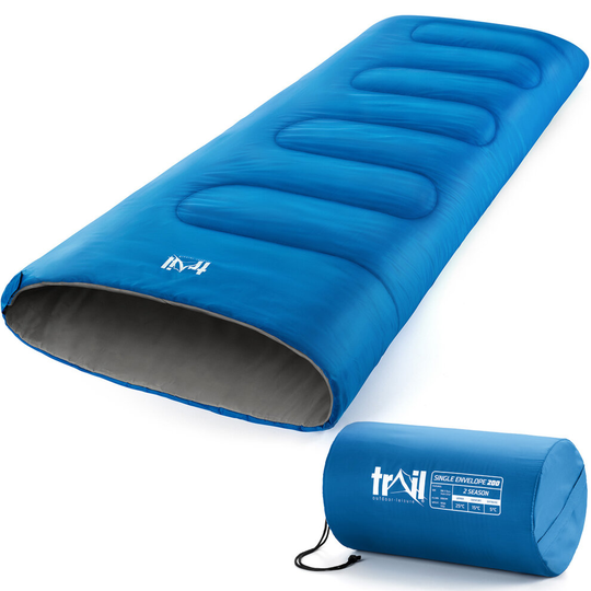 (Blue) Envelope Sleeping Bag 2 Season Single Adult Outdoor Camping 200gsm Trail