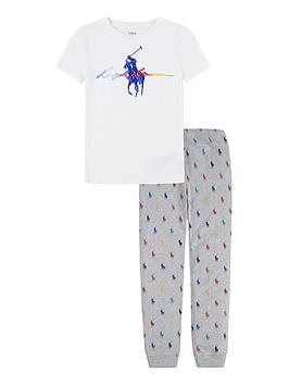 Ralph Lauren Girls Print Tee And Pant Sleep Set - White/Multi