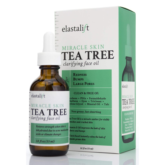 1.8 fl oz Elastalift Tea Tree Oil for face with Witch Hazel. Clarifying Tea Tree Face oil helps with Redness, Bumps, and Large Pores. (1.8oz)