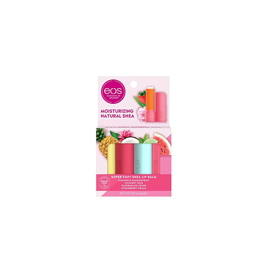 eos Super Soft Shea Variety Pack Lip Balm Sticks, Coconut Milk, Watermelon Frose, Pineapple Passionfruit, & Strawberry Peach, Lip Care, Pack of 4
