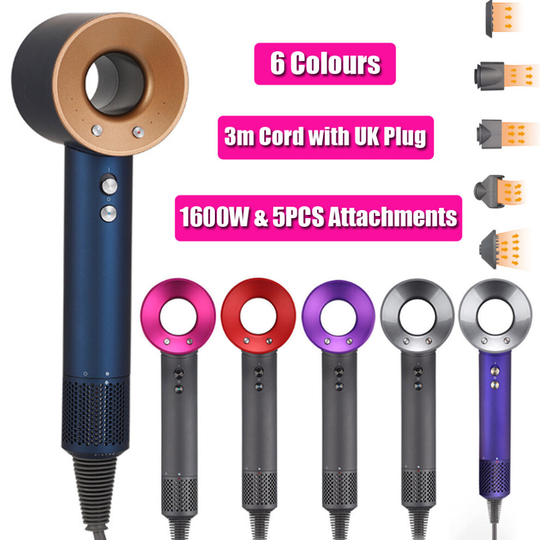 (Gold 3M SuperSonic Set) 5in1 Hair Dryer Professional Salon Leafless Blower