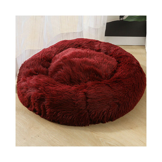 (Wine Red, 60cm) Pets Cat Dog Calming Beds Nest Fluffy Plush Sleeping Comfort Mattress Donut Pad