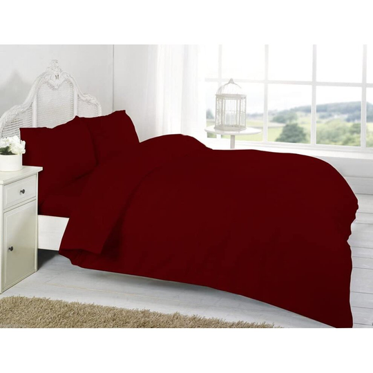 (Single, Wine) Duvet Cover Set Percal Quilt Cover & Pillow Cases