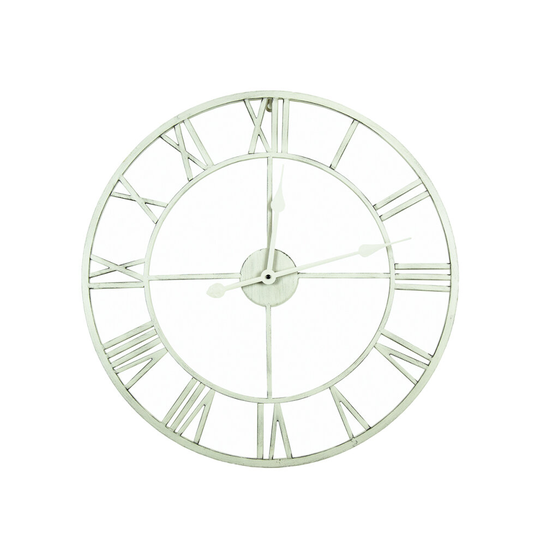 Charles Bentley Indoor Wall Round Minimalist Skeleton Clock with Roman Numerals Antique Cream Small 60cm