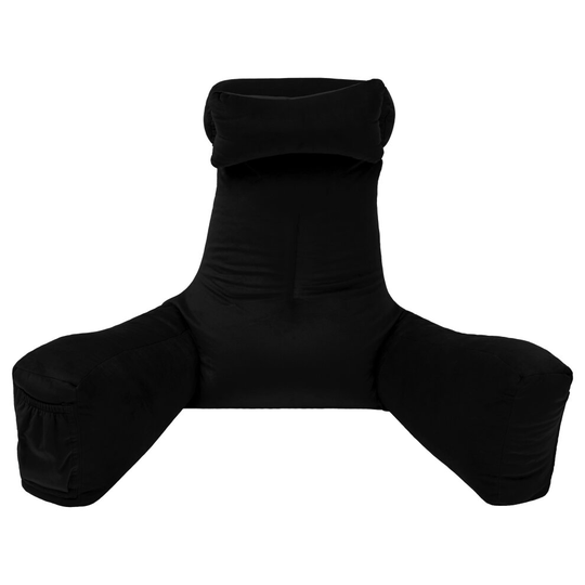 (Black) Loft 25 Bean Bag Velvet Reading Bed Cushion | Bedrest Pillow & Back Arm Rest Lumber Support | Ready Filled Durable Comfortable Relaxation