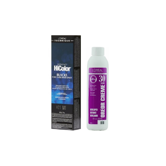 (H21+Dev(Vol.30)8oz) L'Oreal Excellence HiColor H21 Black Onyx BLACKS For Dark Hair Only