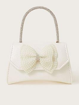 Monsoon Girls Sara Sparkle Pearl Bow Bag - Ivory