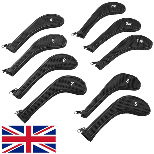 PREMIUM ZIPPED LONG NECK ZIPPED GOLF IRON HEAD COVERS 4-SW +FREE LOB WEDGE COVER