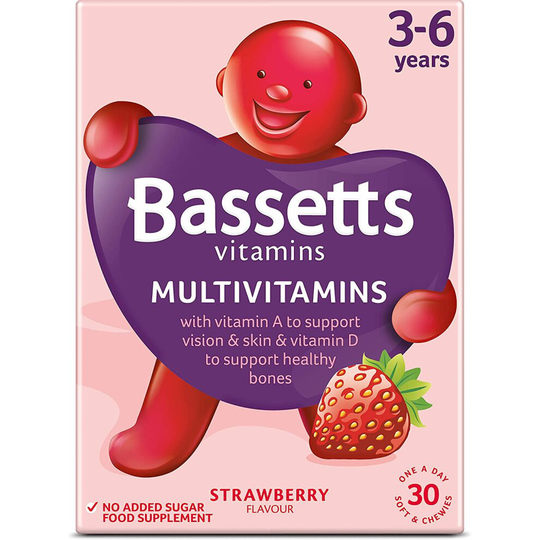 Bassetts Vitamins Multivitamins, Strawberry Flavour, 3-6 Years, 30 Pastilles