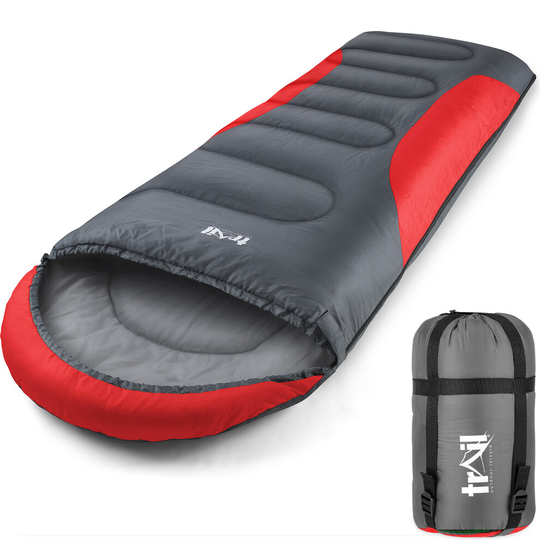 (Red) Adult Sleeping Bag 3 Season Single Person Warm Hood Carry Bag Trail Alpine 250