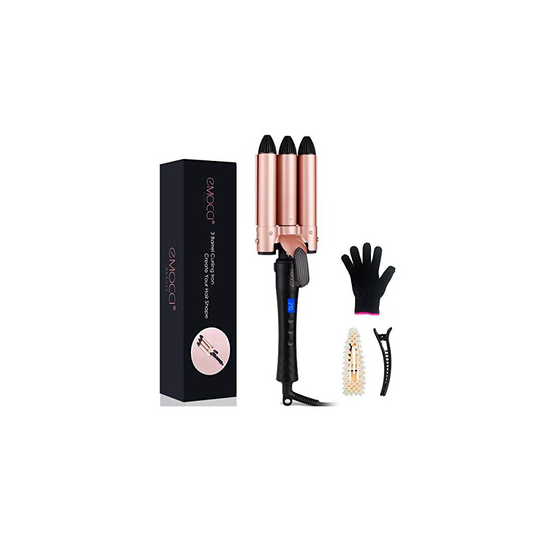 3 Barrel Hair Waver Curler Beach Waves Mermaid Hair Curling Tong with LCD Display Tourmaline Ceramic Fast Heating Deep Curly Crimpers Iron for Gi