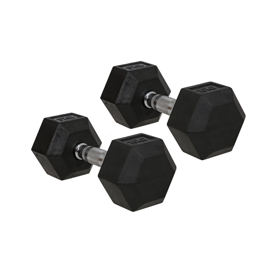 (10kg Pair) FunctionalFitness Rubber Hex Dumbbells | Rubber Coated Hexagonal Cast Iron Dumbbells | 2.5kg to 30kg Available