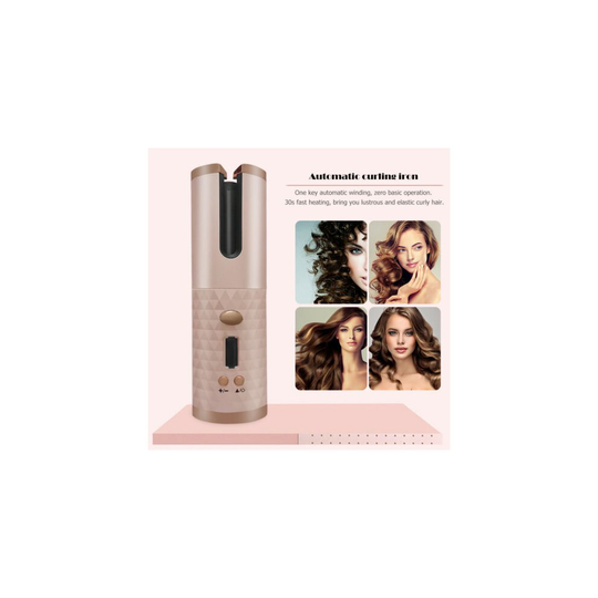 (Pink) Automatic Cordless Curling Tongs | Portable Hair Curler