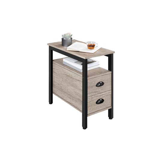 (Gray) Yaheetech 2 Drawers Side Table Rectangle End Table