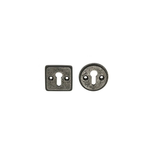 (Square) Antique Vintage Cast Iron Round & Square Escutcheons Keyhole Cover Black Pewter