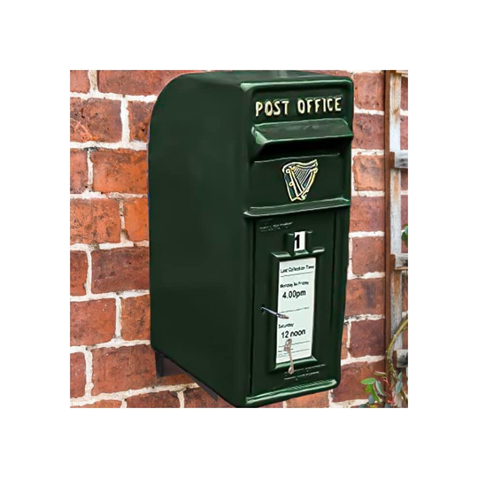 Irish Post Box Vintage Green Cast Iron Wall Mounted Lockable 2 Keys