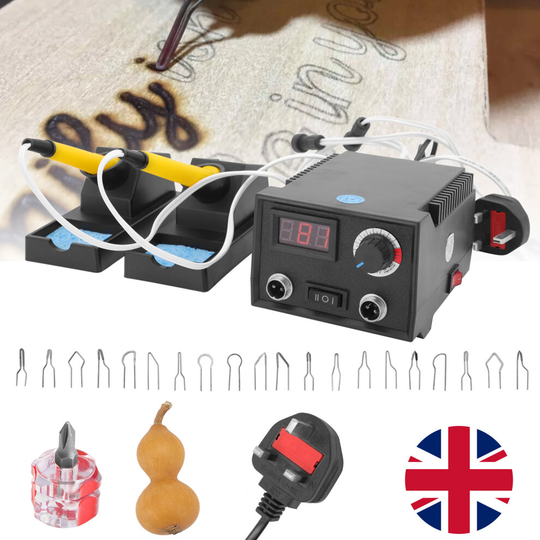2 Pen Burning Machine Gourd Crafts Tool Set UK 220V Wood Burner Pyrography