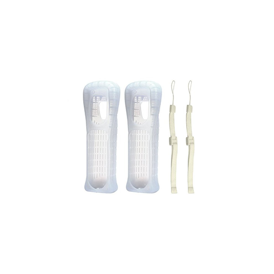 Jadebones 2X White Silicone Skin Case Cover with Wrist Strap for Wii Remote Controller
