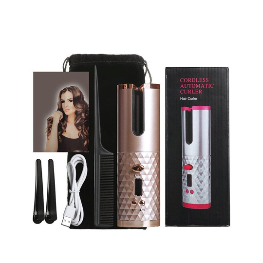(Gold) Lcd Display Usb Rechargeable Cordless Curls Waves
