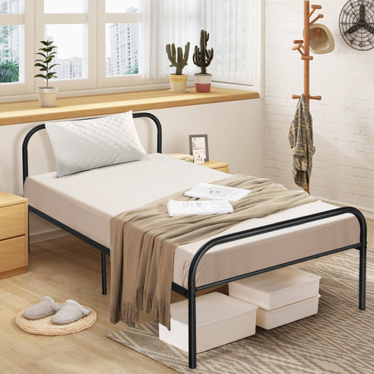 Metal Bed Frame Modern Platform Bed with Curved Headboard & Footboard
