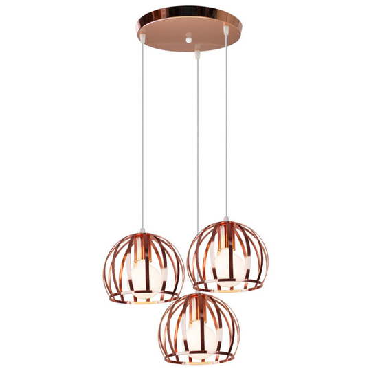 Industrial Vintage 3 Heads Pendant Light Cable Adjustable Ceiling Lamp Round Metal Iron Hanging Light for Kitchen Farmhouse Hallway Indoor Rose Gold