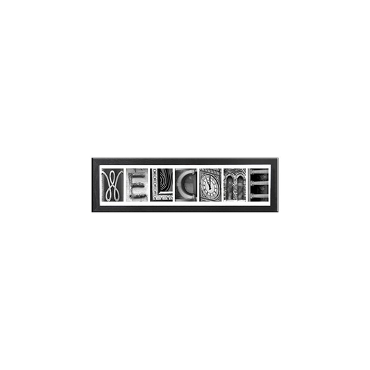 Imagine Letters 7-Opening, White Matted Black Photo collage Frame